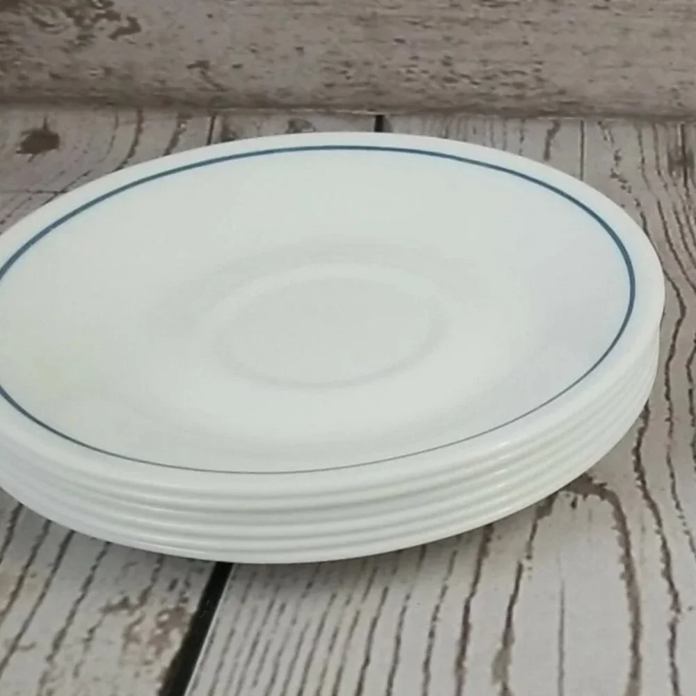 Corelle by Corning White Saucers Thin Blue Line Stripe 6